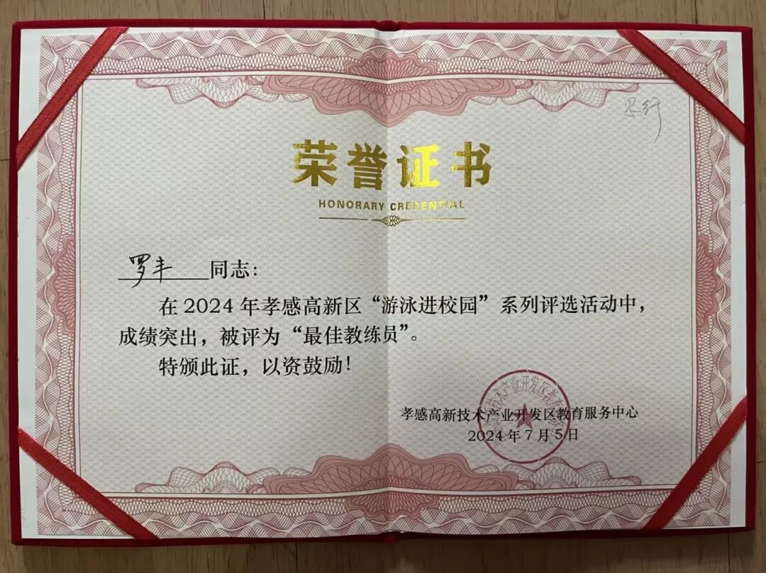 罗丰老师最佳教练员荣誉证书